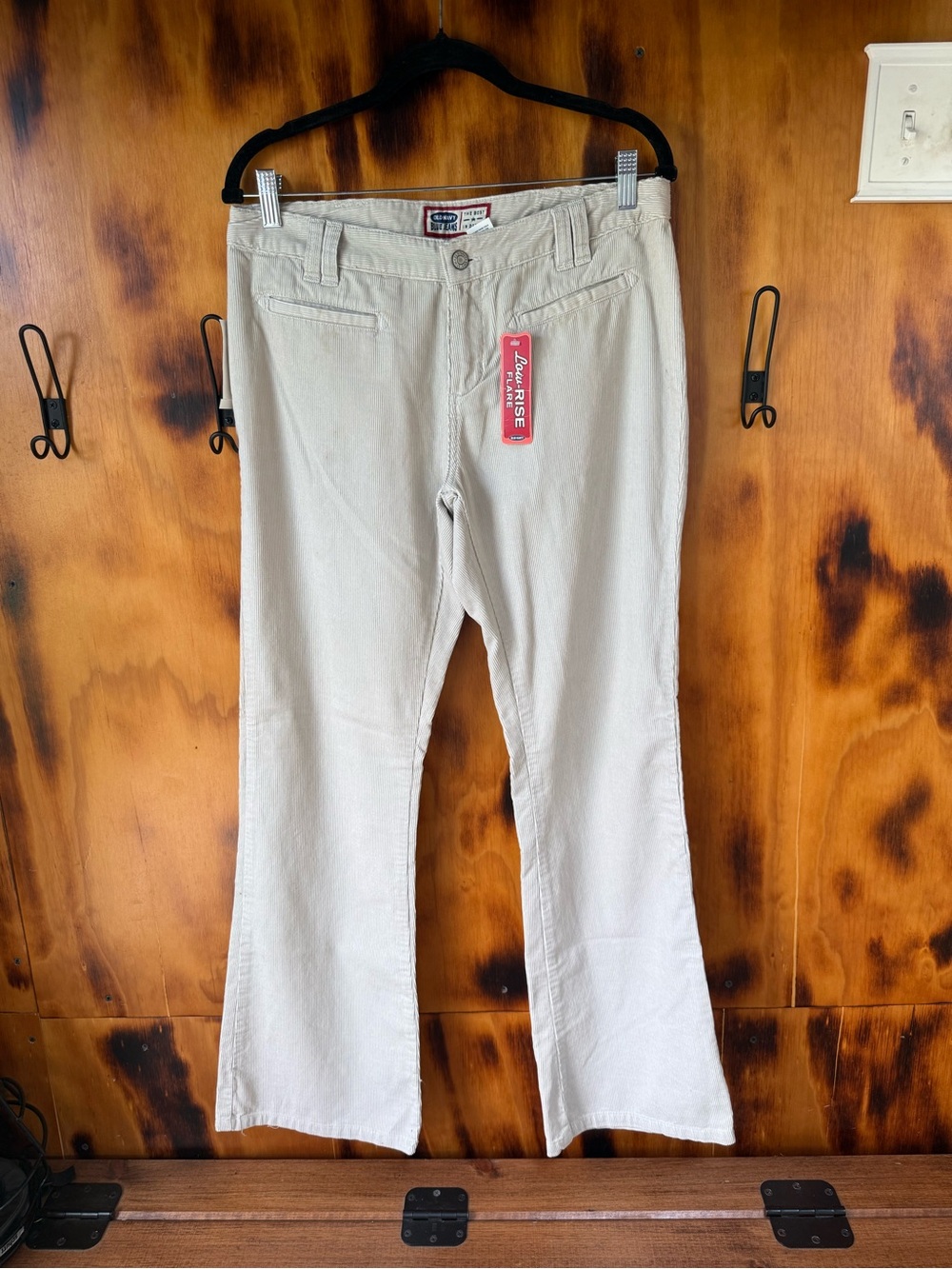 Light Beige Flair-Leg Corduroy Pants